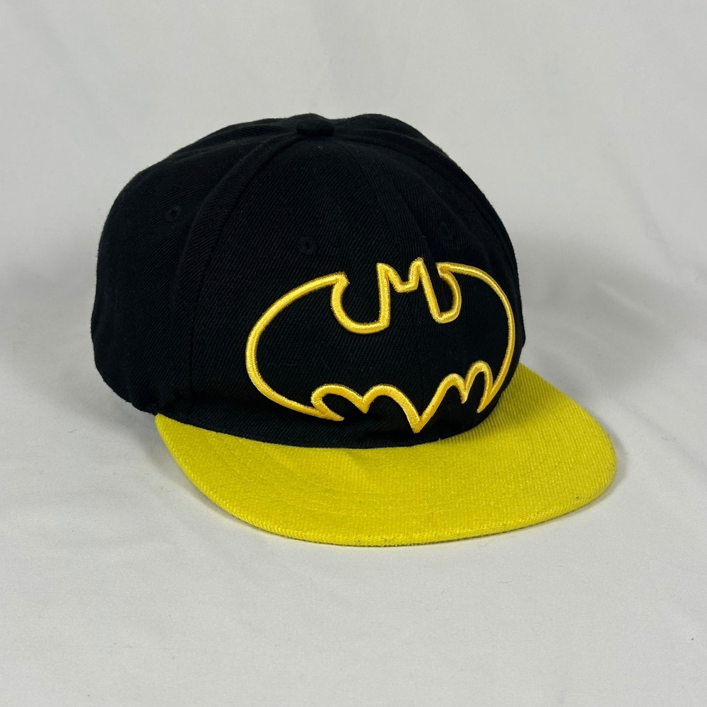 Six Flags Batman Snapback Hat Mens OSFM Black Yellow Embroidered DC Comics Cap
